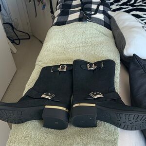 Vince Camuto Black Ankle Boots with Gold Accents